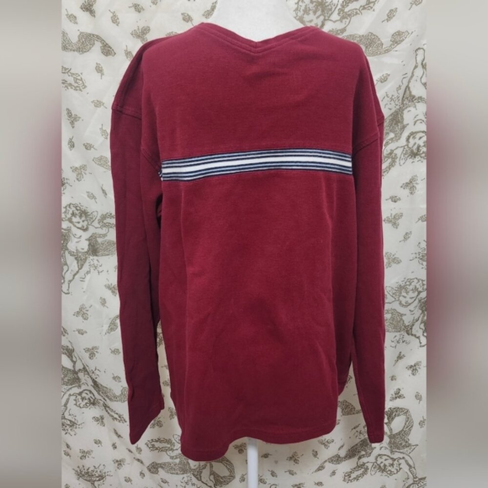 Vintage Y2k Roundtree and yorke mens v neck striped burgandy pull over sweater L